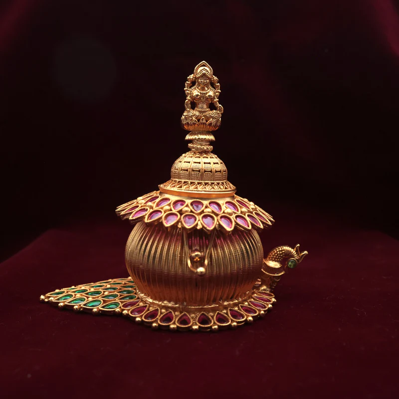 Beautiful Lakshmi on Peacock Kemp Antique Kumkum Box